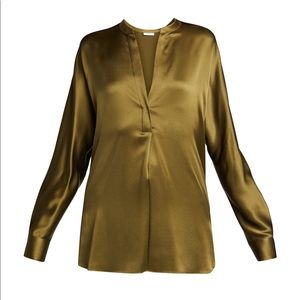 Vince Olive Satin Band collar blouse